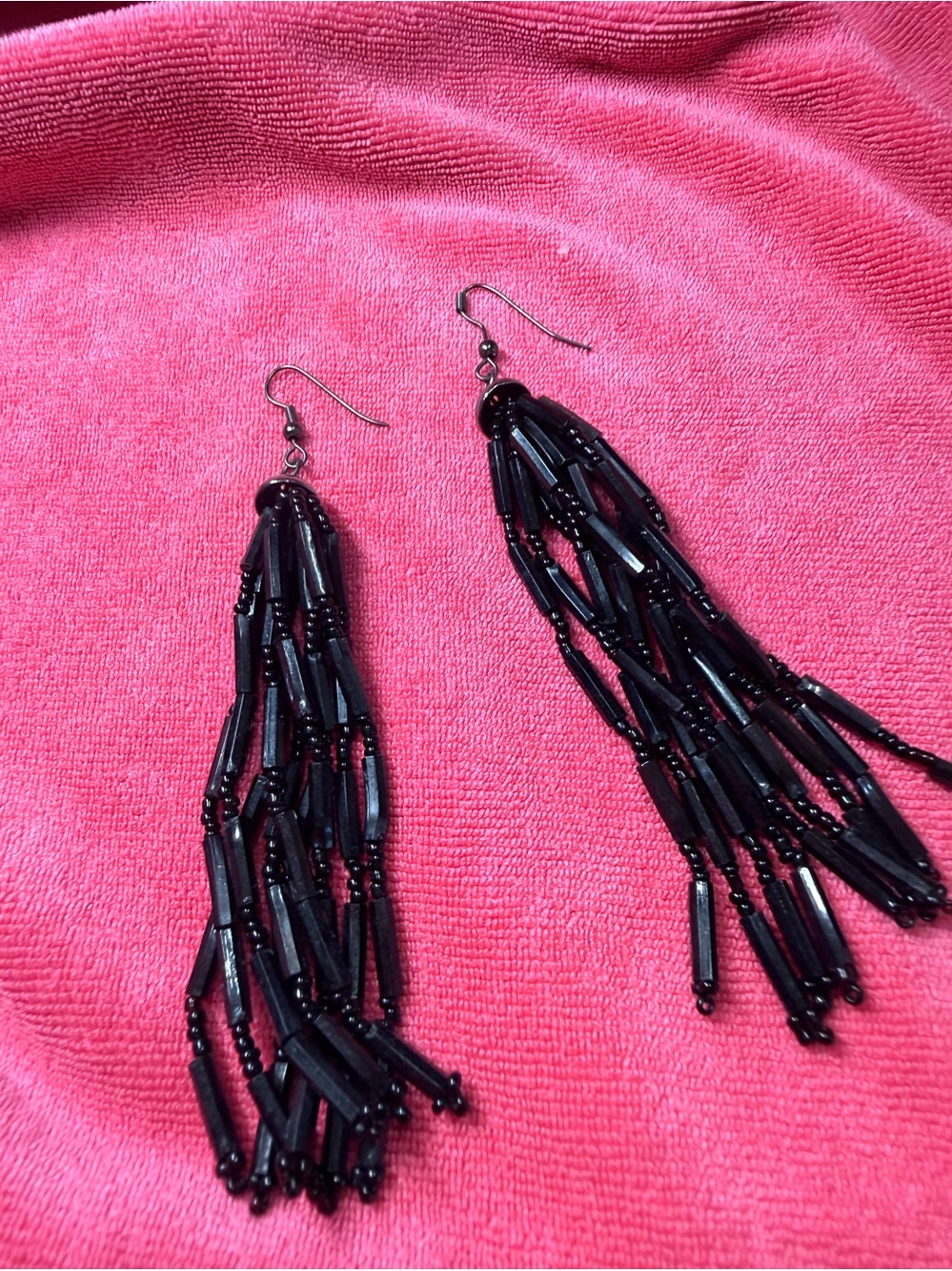 Elegant Black Beaded Tassel Earrings - Women Jewelry